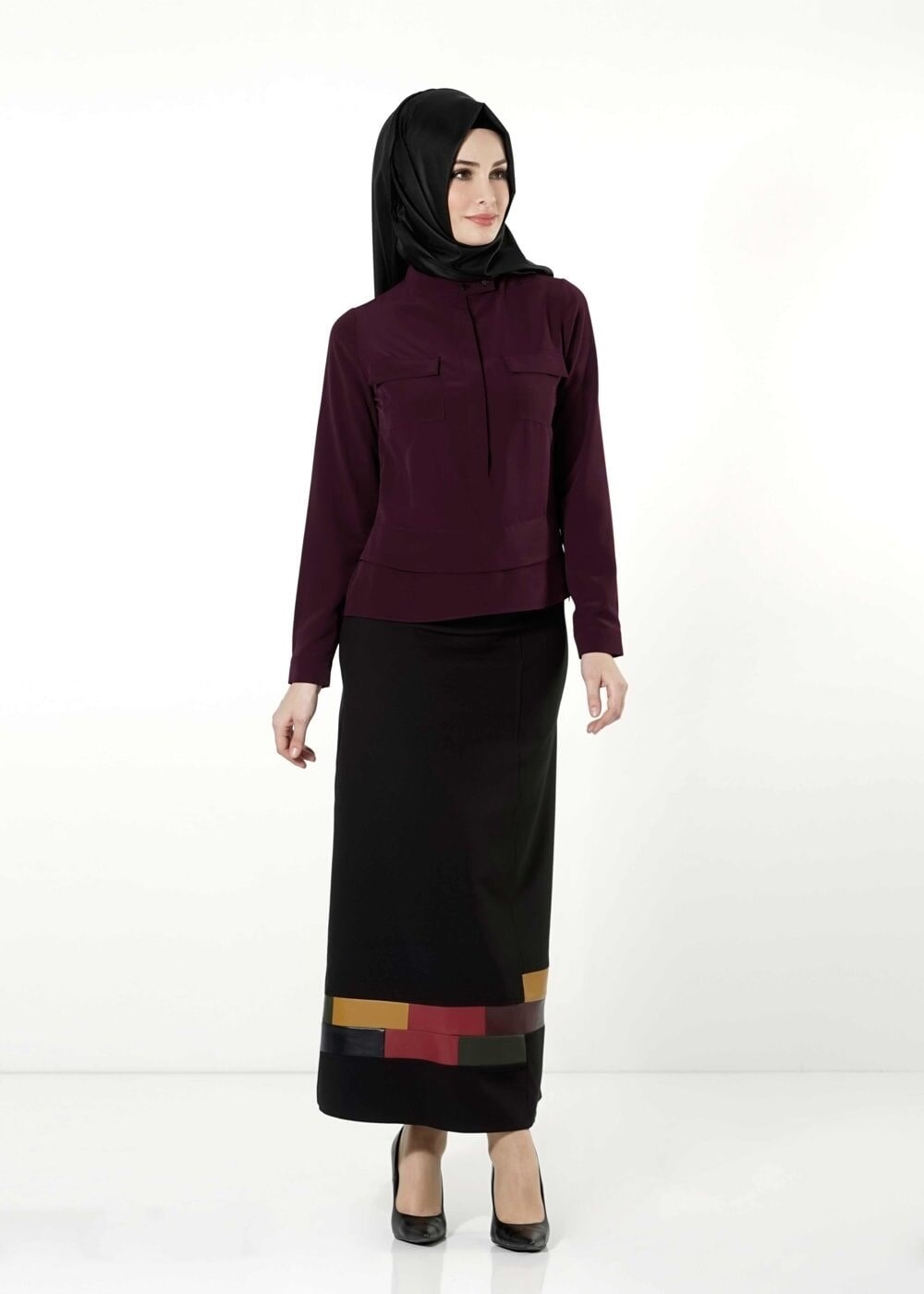 Vêtements hijab ROUGE BORDEAUX CHEMISIER À BOUTONNÉ 8638 