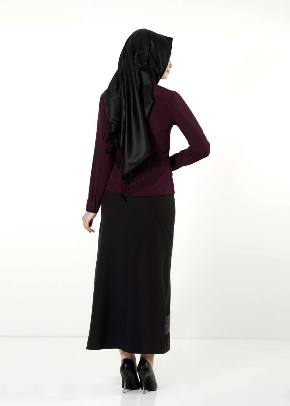 Vêtements hijab ROUGE BORDEAUX CHEMISIER À BOUTONNÉ 8638 