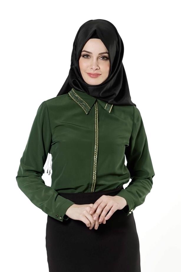 Vêtements hijab  EMBELLISHED BLOUSE 8653  - TRENDTESETTÜR