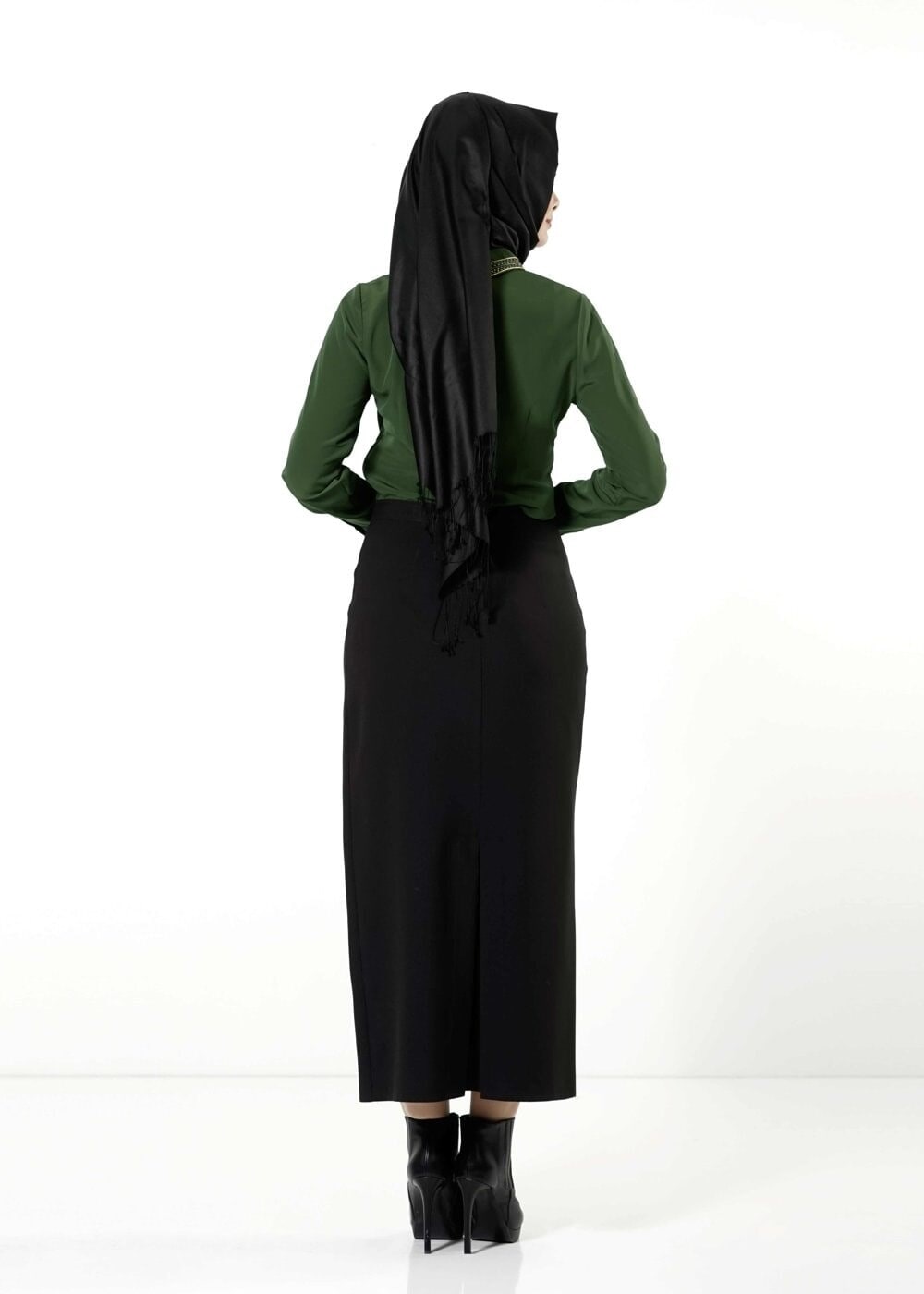 Vêtements hijab VERT CHEMISIER À EMBELLI 8653 