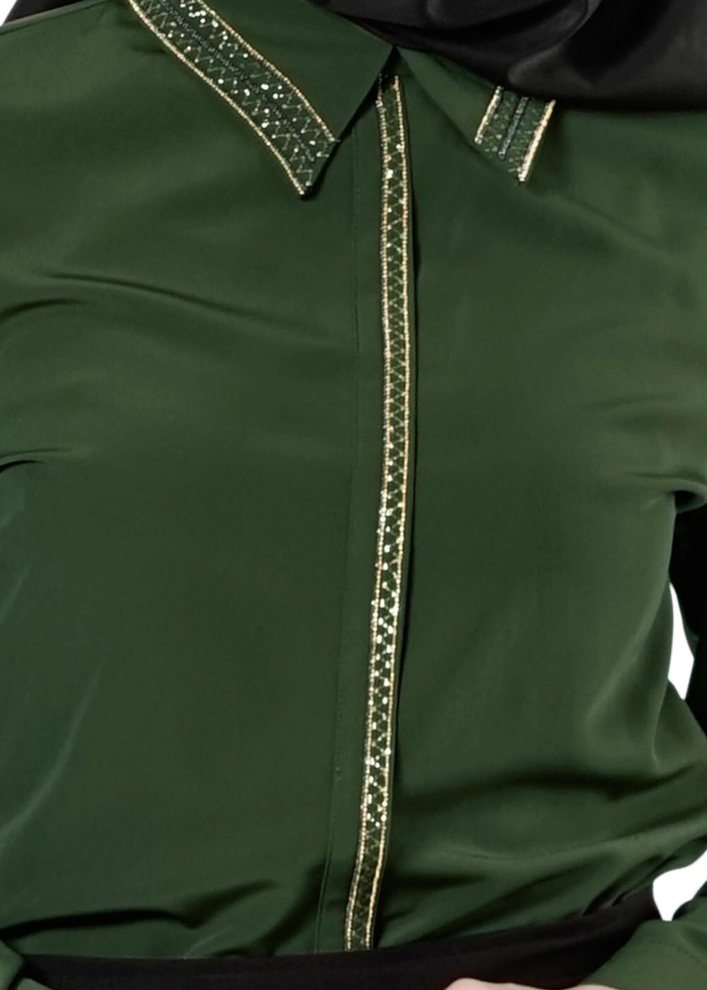 Vêtements hijab VERT CHEMISIER À EMBELLI 8653 
