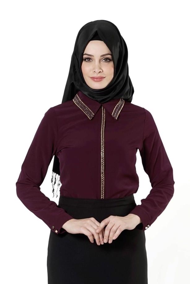 Vêtements hijab  EMBELLISHED BLOUSE 8653  - TRENDTESETTÜR