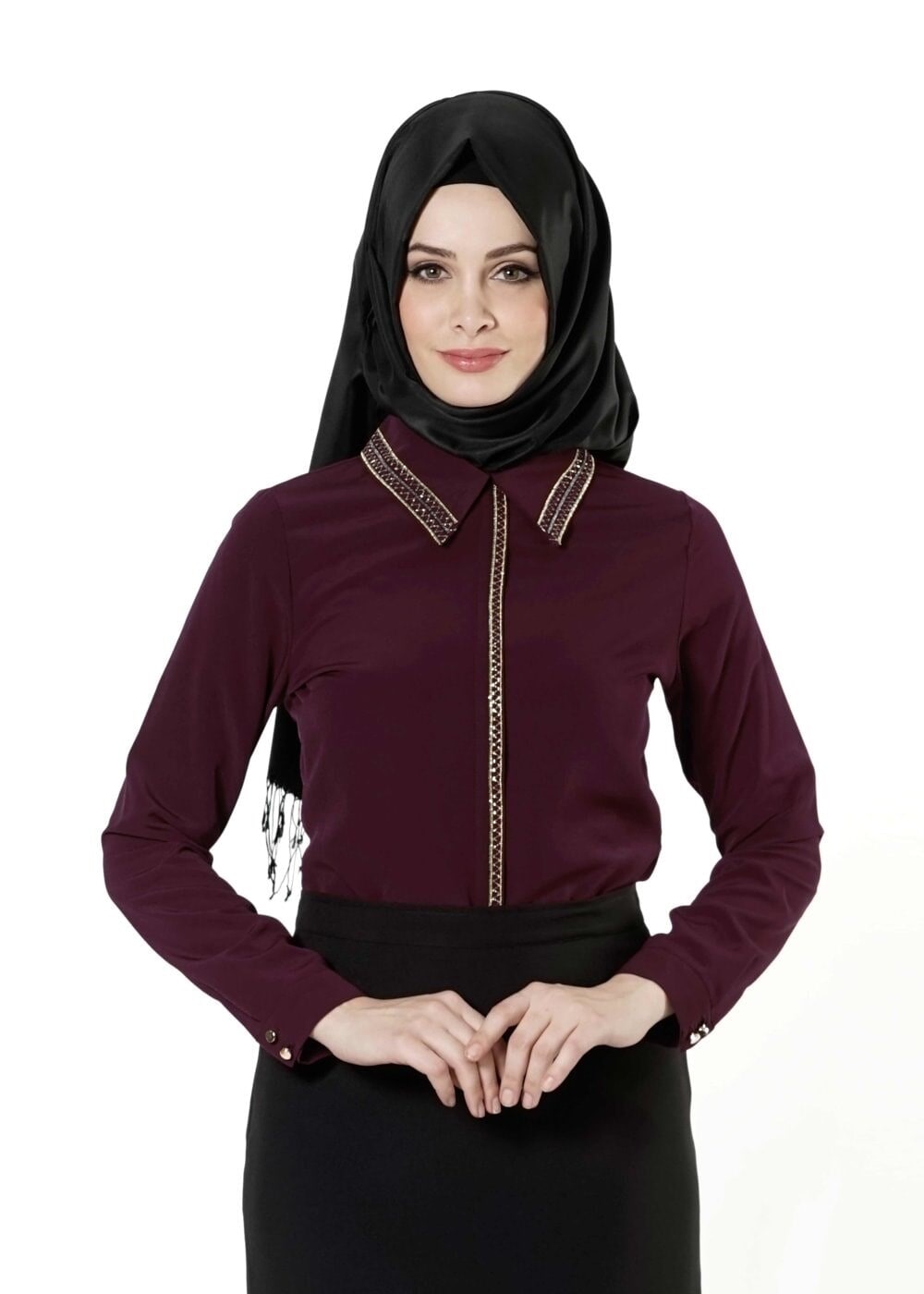 Vêtements hijab ROUGE BORDEAUX CHEMISIER À EMBELLI 8653 
