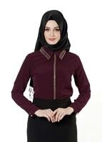 Vêtements hijab ROUGE BORDEAUX CHEMISIER À EMBELLI 8653 