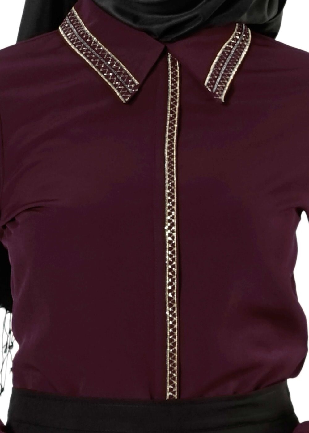Vêtements hijab ROUGE BORDEAUX CHEMISIER À EMBELLI 8653 