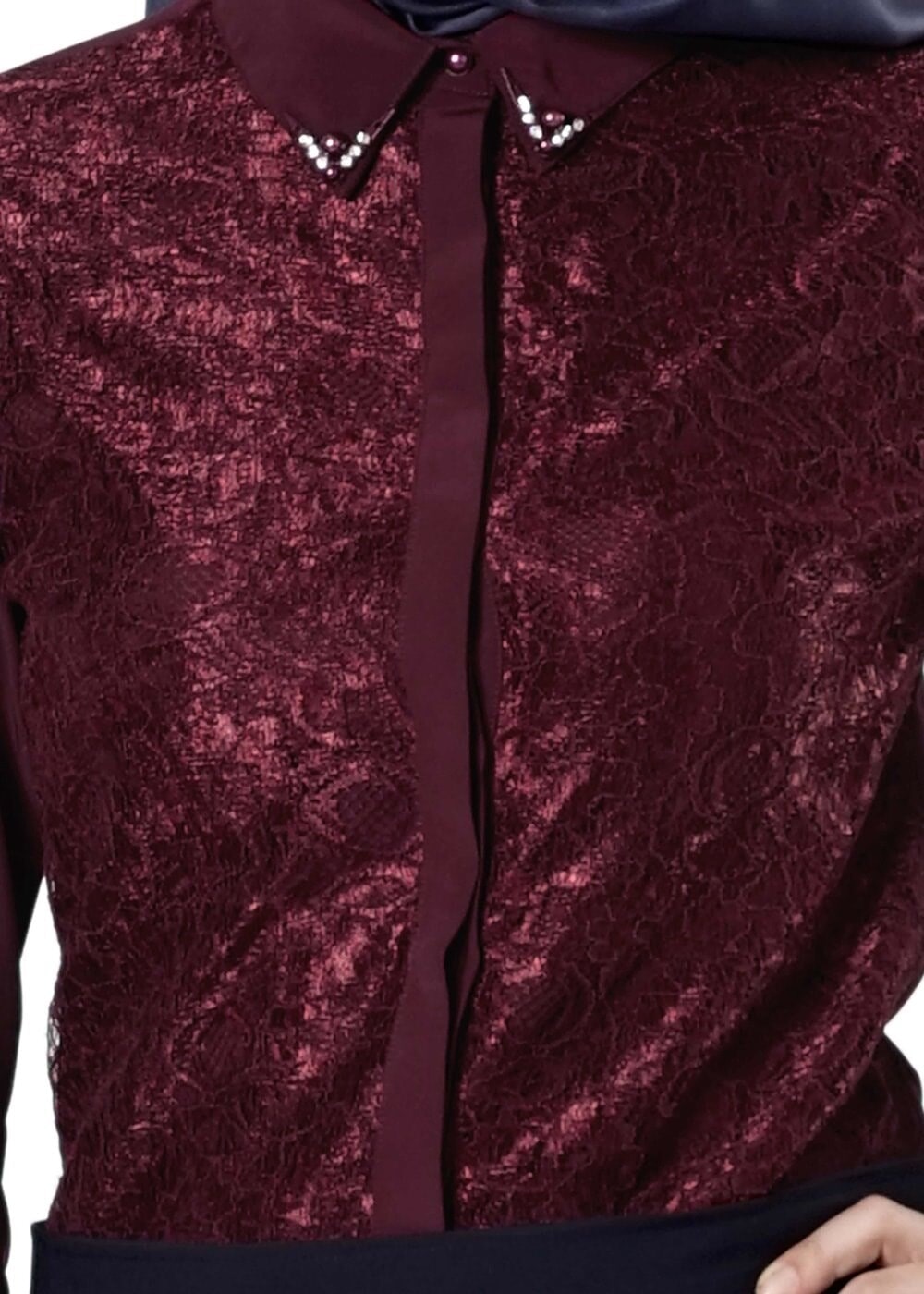 Vêtements hijab ROUGE BORDEAUX CHEMISIER EN DENTELLE 8655 