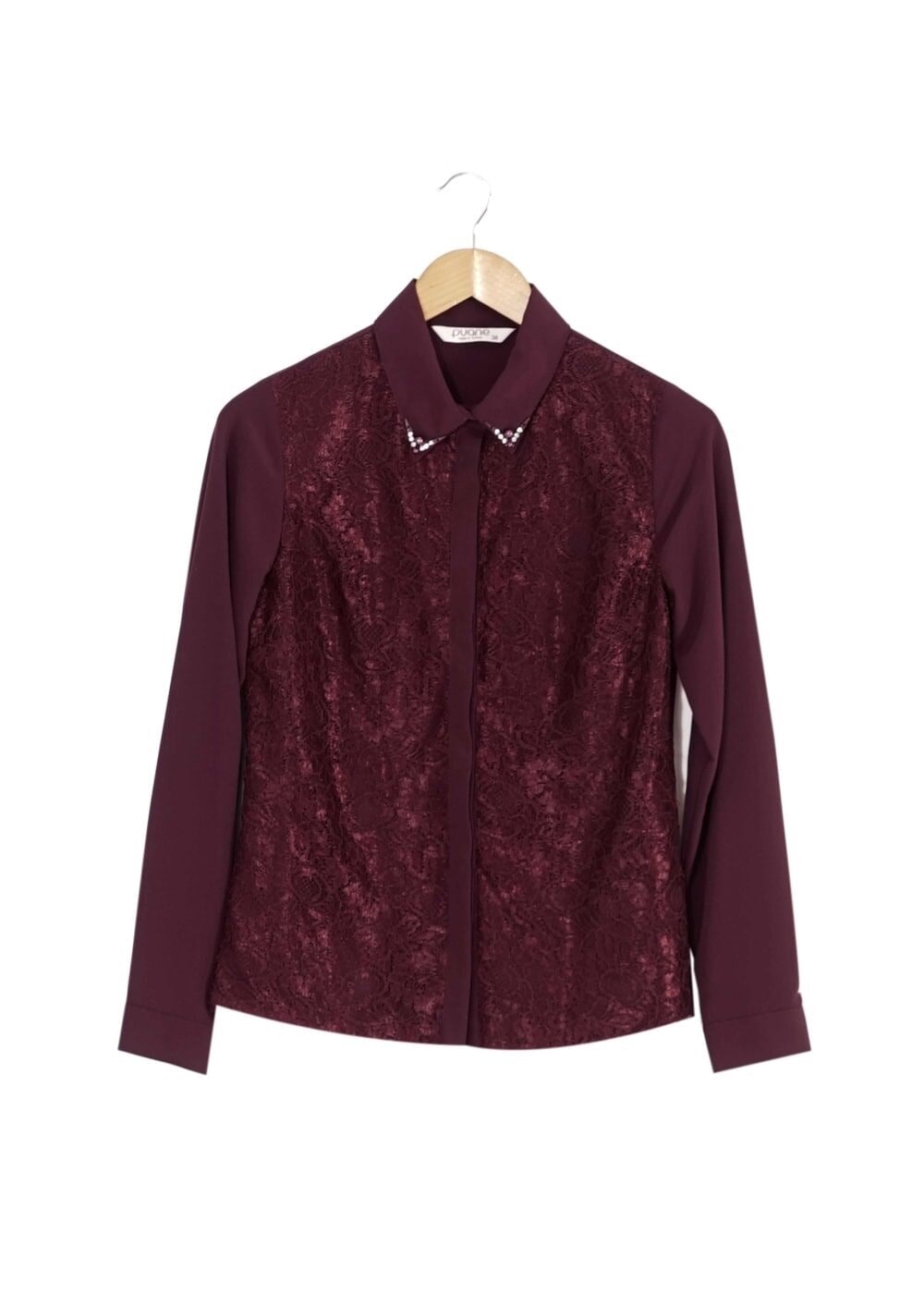 Vêtements hijab ROUGE BORDEAUX CHEMISIER EN DENTELLE 8655 