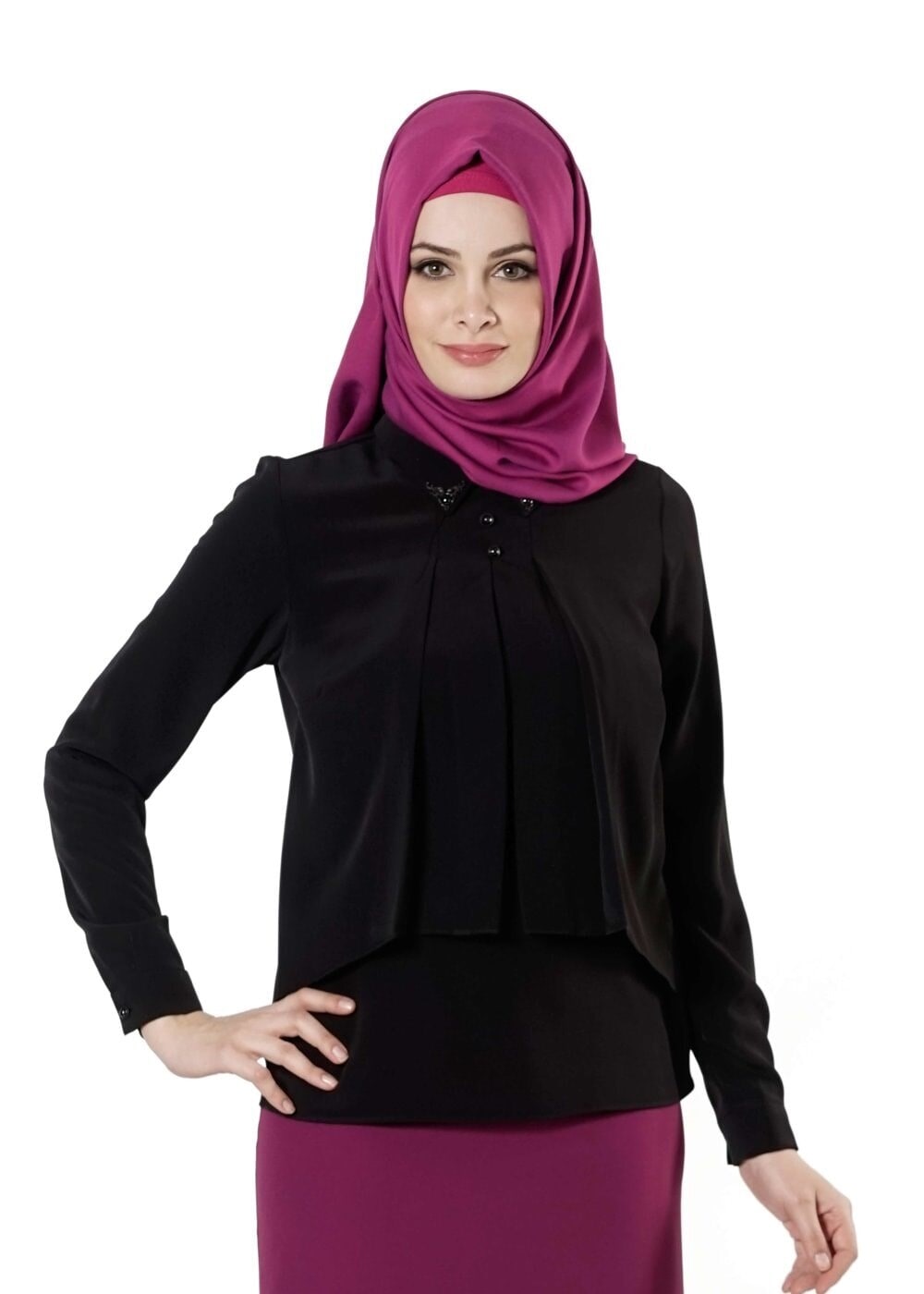 Vêtements hijab NOIR CHEMISIER À EMBELLIE 8661 
