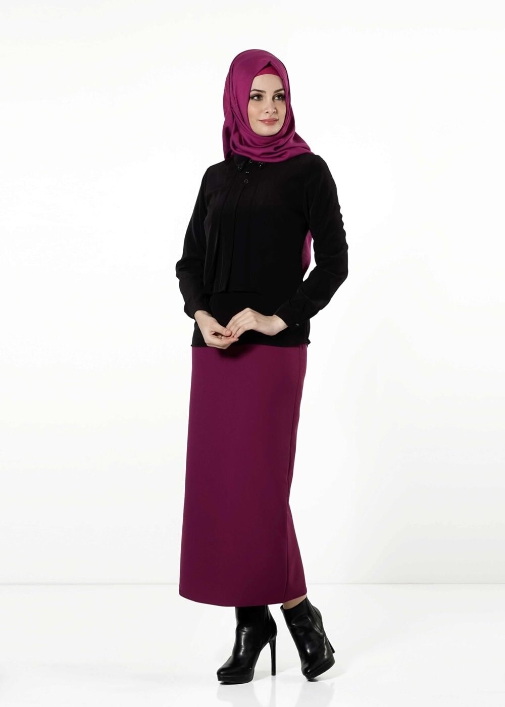 Vêtements hijab NOIR CHEMISIER À EMBELLIE 8661 