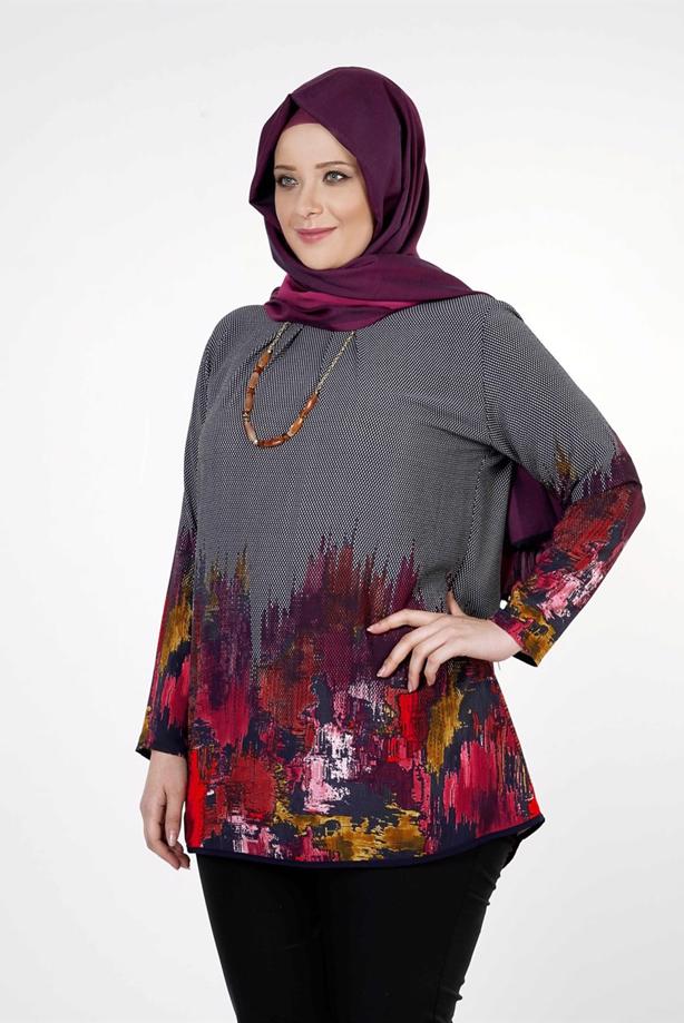 Vêtements hijab NOIR CHEMISIER À IMPRIMÉ 5322  - TRENDTESETTÜR