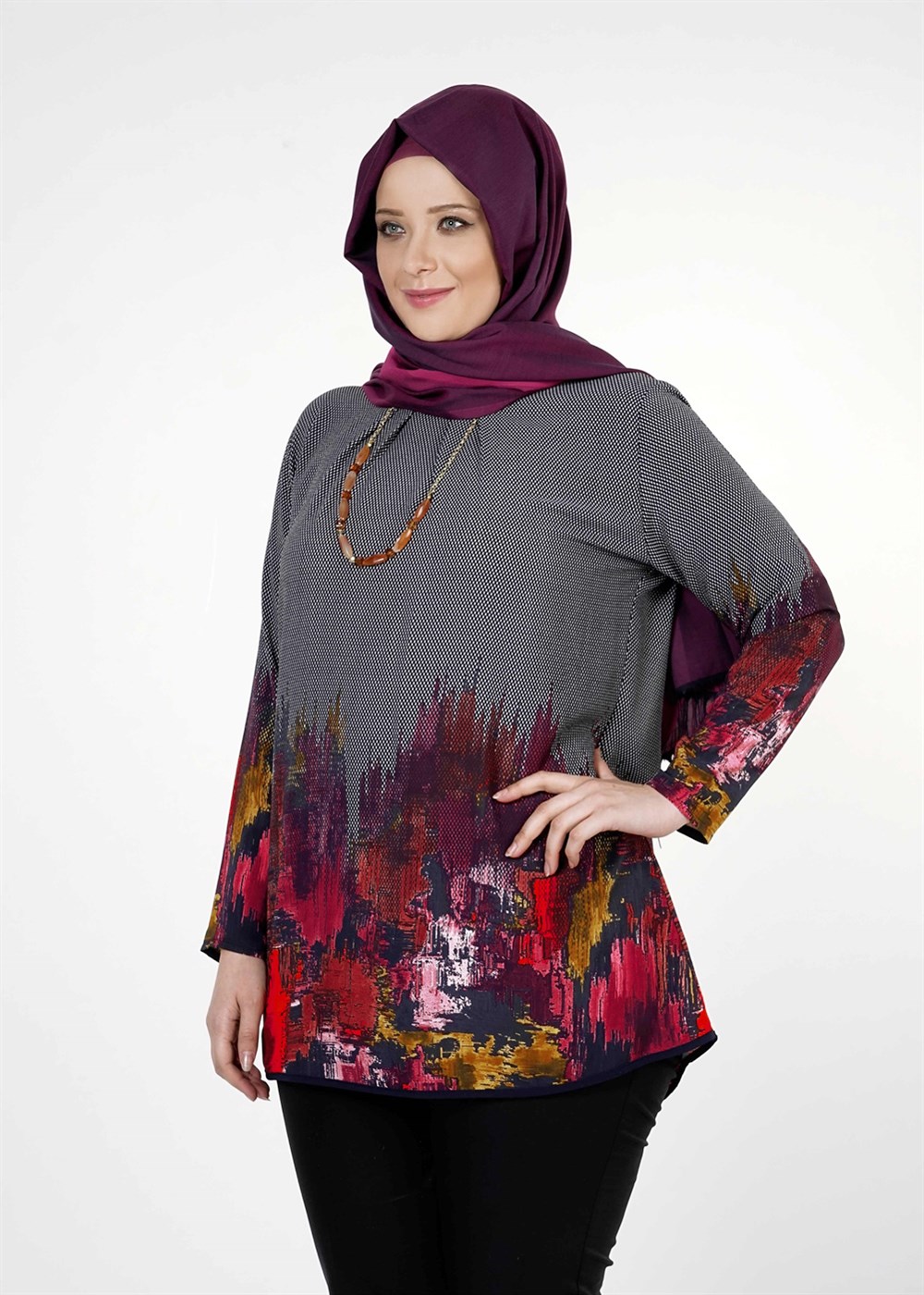 Vêtements hijab NOIR CHEMISIER À IMPRIMÉ 5322 