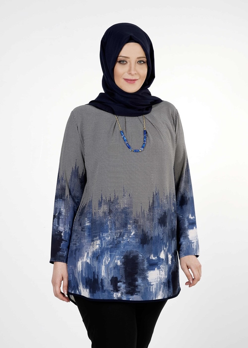 Hijab clothing NAVY BLUE PRINTED BLOUSE 5322 