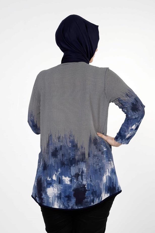 Vêtements hijab BLEU MARINE CHEMISIER À IMPRIMÉ 5322  - TRENDTESETTÜR