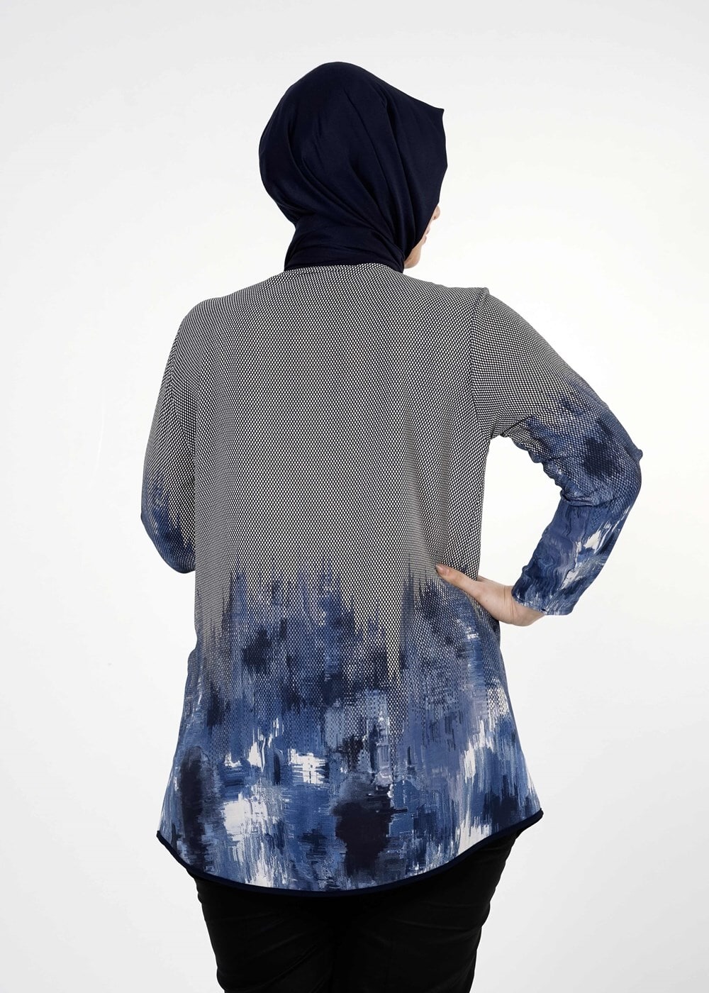 Vêtements hijab BLEU MARINE CHEMISIER À IMPRIMÉ 5322 