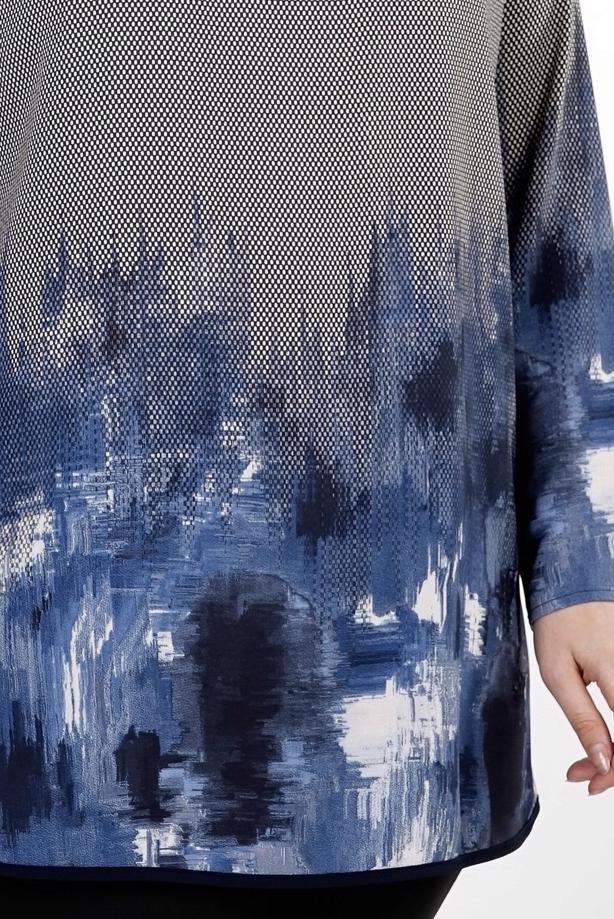 Vêtements hijab BLEU MARINE CHEMISIER À IMPRIMÉ 5322  - TRENDTESETTÜR