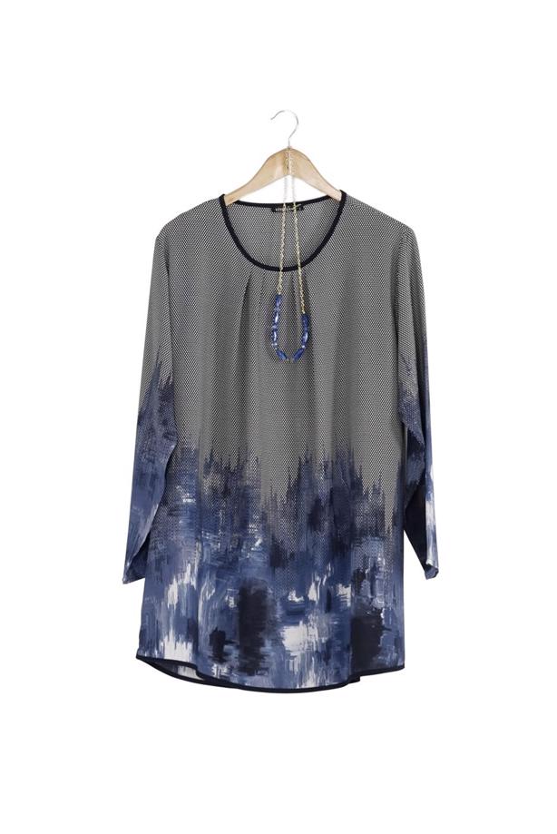 Vêtements hijab BLEU MARINE CHEMISIER À IMPRIMÉ 5322  - TRENDTESETTÜR