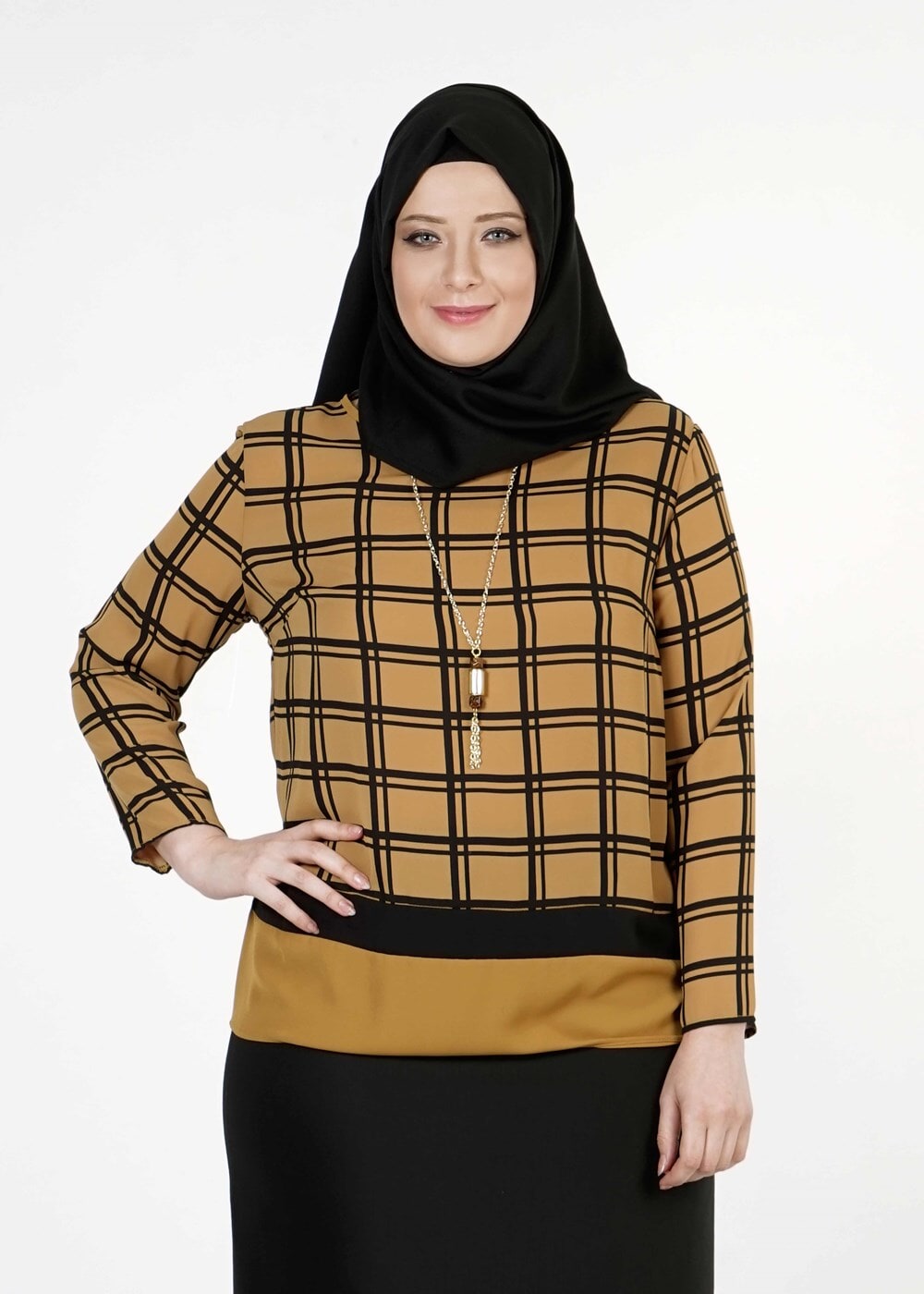 Vêtements hijab ORANGE CHEMISIER À CARREAUX 5341 