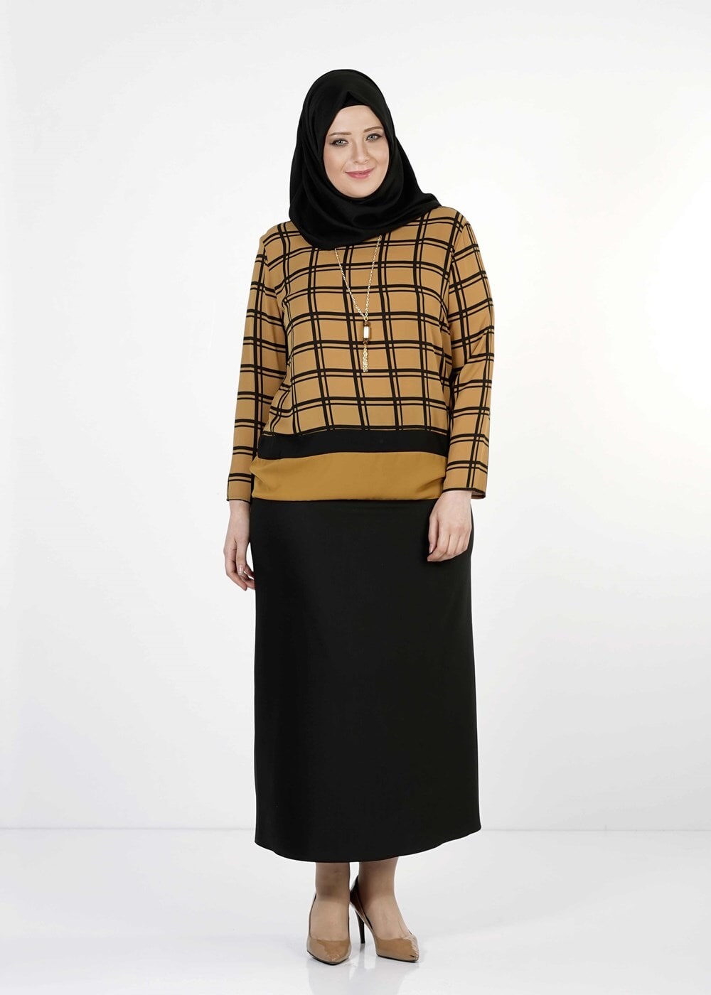 Vêtements hijab ORANGE CHEMISIER À CARREAUX 5341 