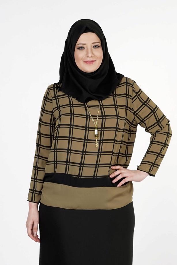 Vêtements hijab KAKI CHEMISIER À CARREAUX 5341  - TRENDTESETTÜR