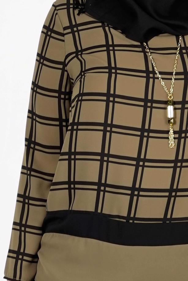 Vêtements hijab KAKI CHEMISIER À CARREAUX 5341  - TRENDTESETTÜR