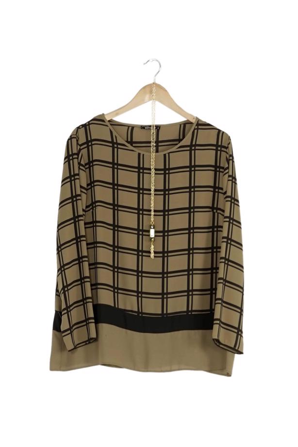 Vêtements hijab KAKI CHEMISIER À CARREAUX 5341  - TRENDTESETTÜR