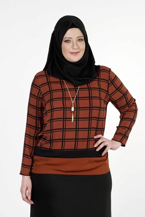 Vêtements hijab BRUN CHEMISIER À CARREAUX 5341  - TRENDTESETTÜR