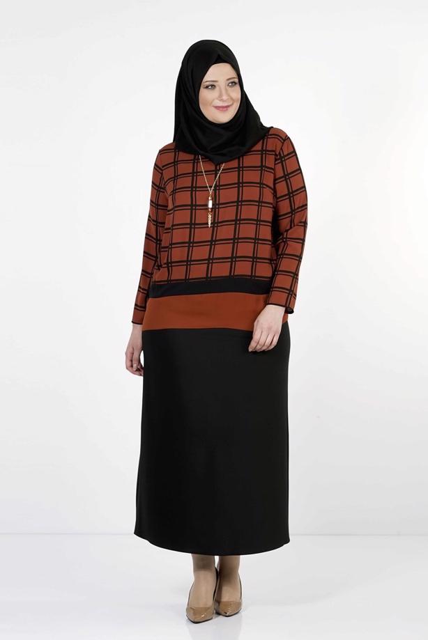 Vêtements hijab BRUN CHEMISIER À CARREAUX 5341  - TRENDTESETTÜR