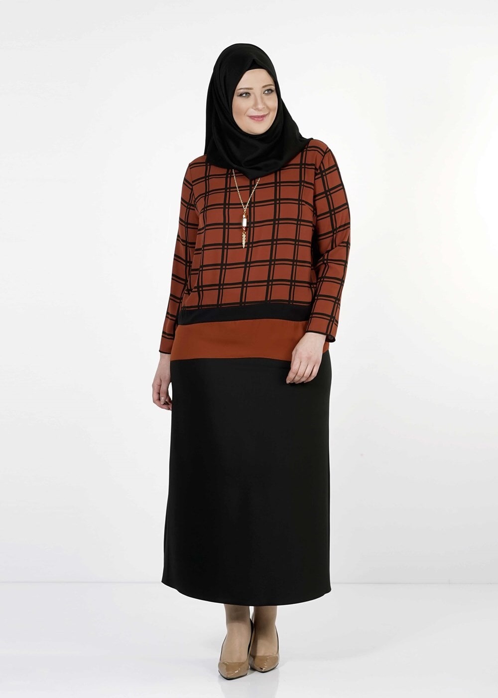 Vêtements hijab BRUN CHEMISIER À CARREAUX 5341 