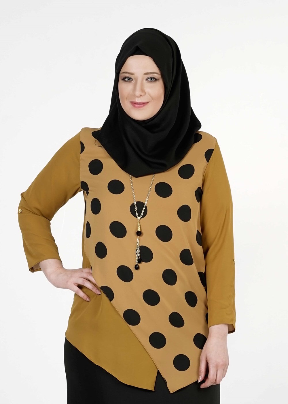 Hijab clothing ORANGE POLKADOT ASYMMETRIC CUT BLOUSE 5342 