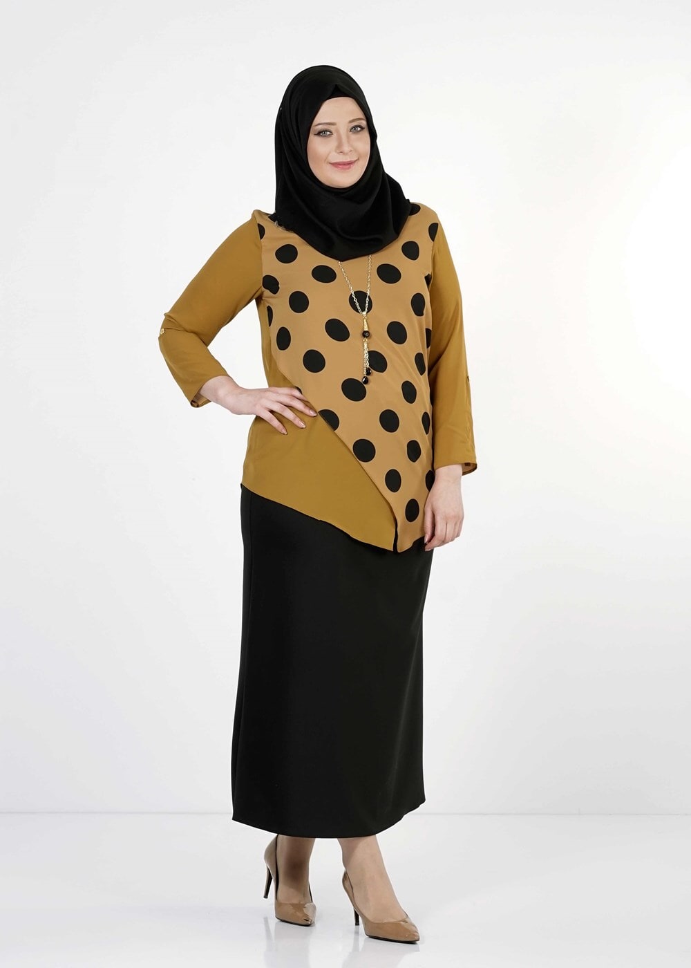 Hijab clothing ORANGE POLKADOT ASYMMETRIC CUT BLOUSE 5342 