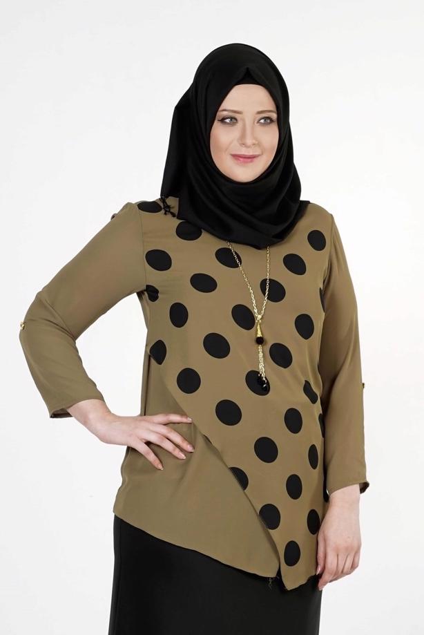 Vêtements hijab KAKI CHEMISIER À POIS 5342  - TRENDTESETTÜR