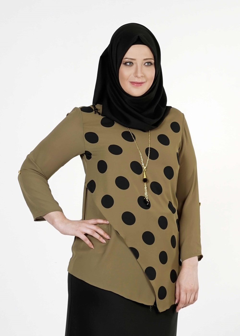 Vêtements hijab KAKI CHEMISIER À POIS 5342 
