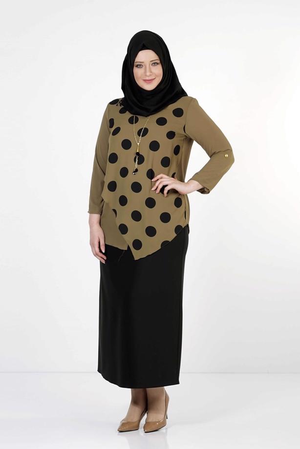 Vêtements hijab KAKI CHEMISIER À POIS 5342  - TRENDTESETTÜR