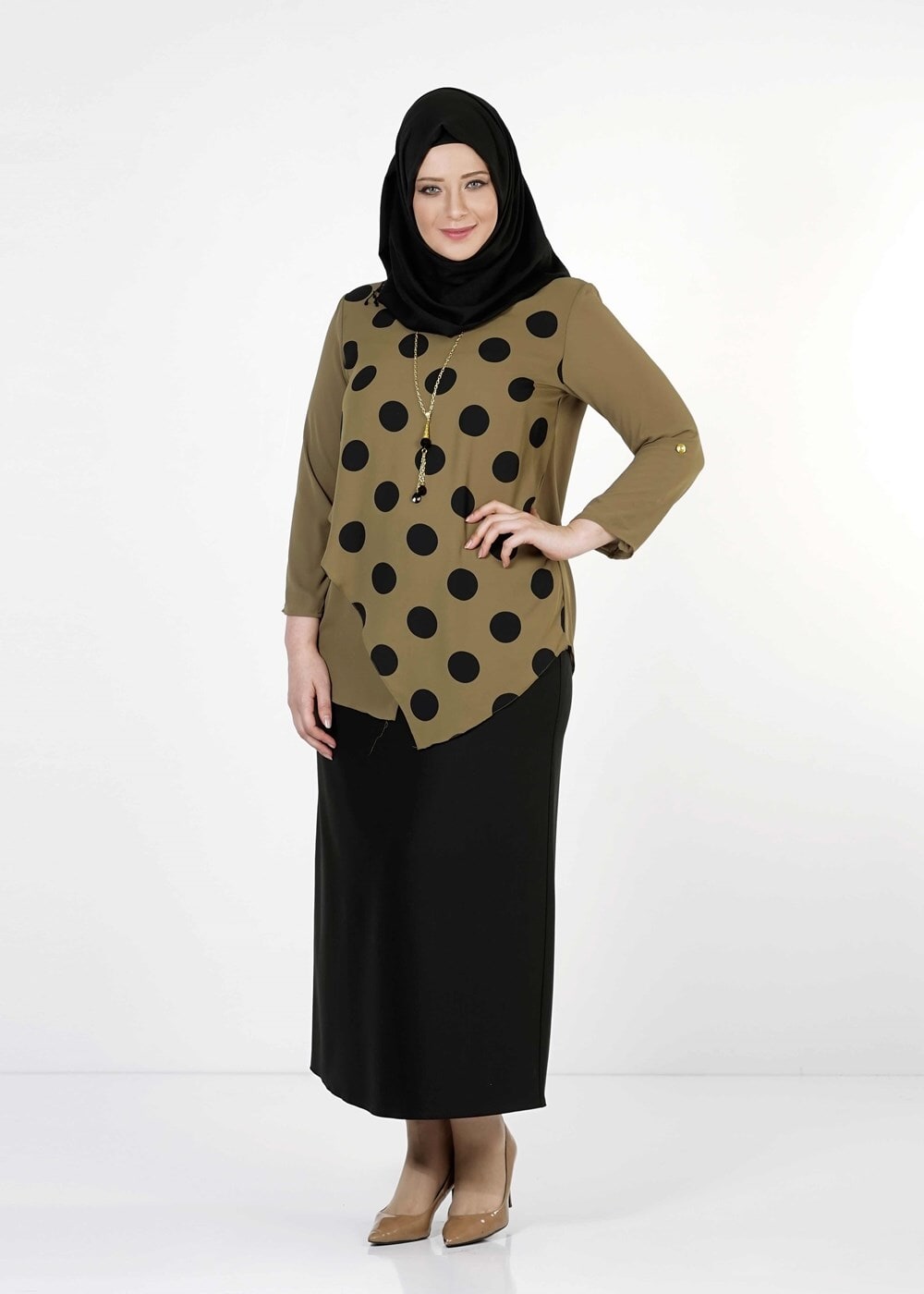 Vêtements hijab KAKI CHEMISIER À POIS 5342 