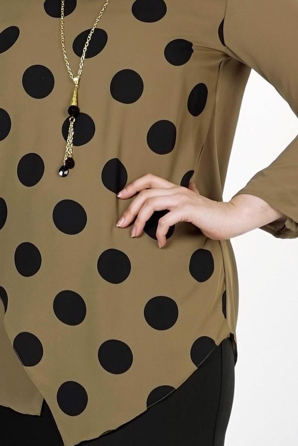 Vêtements hijab KAKI CHEMISIER À POIS 5342  - TRENDTESETTÜR