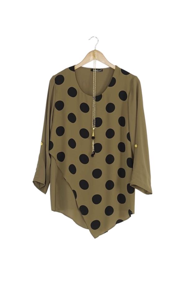 Vêtements hijab KAKI CHEMISIER À POIS 5342  - TRENDTESETTÜR