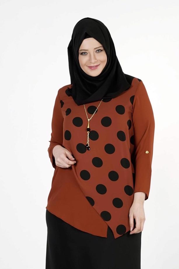 Vêtements hijab BRUN CHEMISIER À POIS 5342  - TRENDTESETTÜR