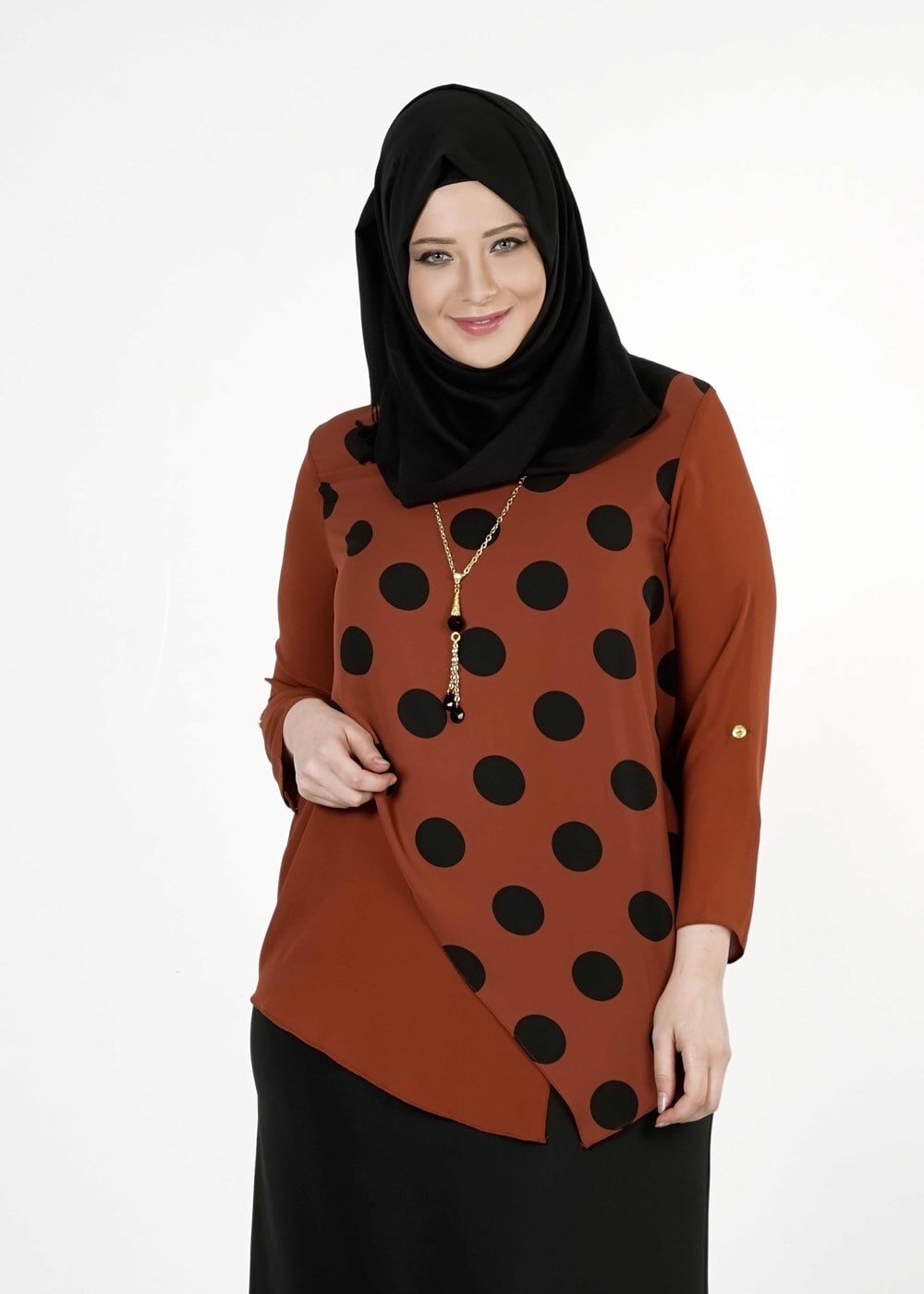 Hijab clothing BROWN POLKADOT ASYMMETRIC CUT BLOUSE 5342 