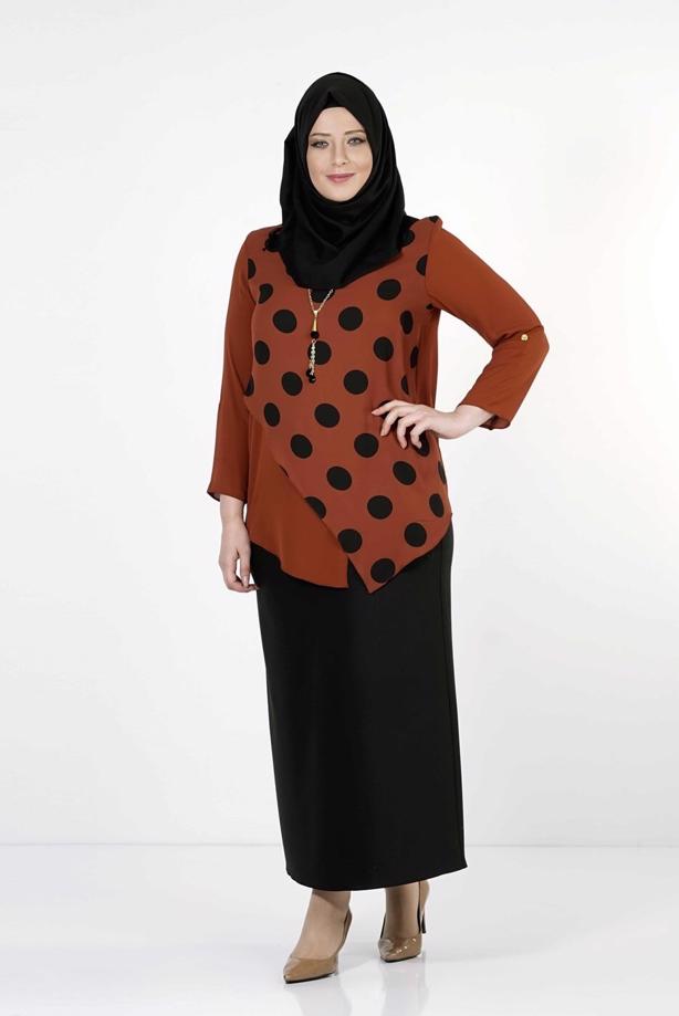 Vêtements hijab BRUN CHEMISIER À POIS 5342  - TRENDTESETTÜR