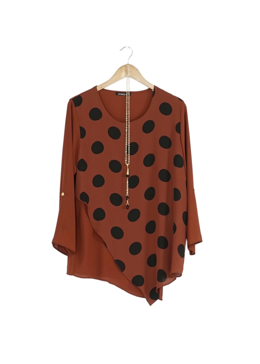 Hijab clothing BROWN POLKADOT ASYMMETRIC CUT BLOUSE 5342 