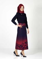 Tesettür giyim LACİVERT DÜĞMELİ DESENLİ ETEK 896 