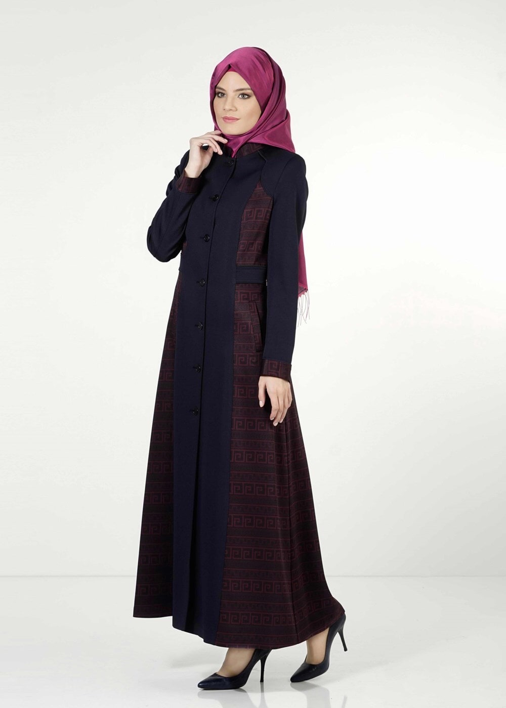 Tesettür giyim LACİVERT DESENLİ PARDESÜ 7299 