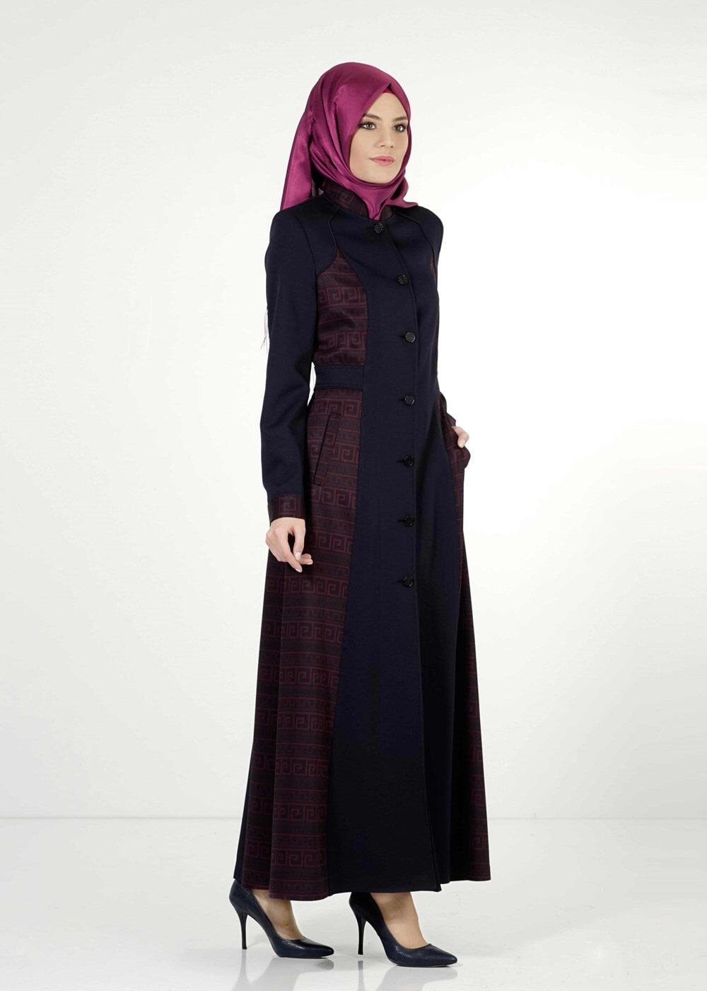 Tesettür giyim LACİVERT DESENLİ PARDESÜ 7299 