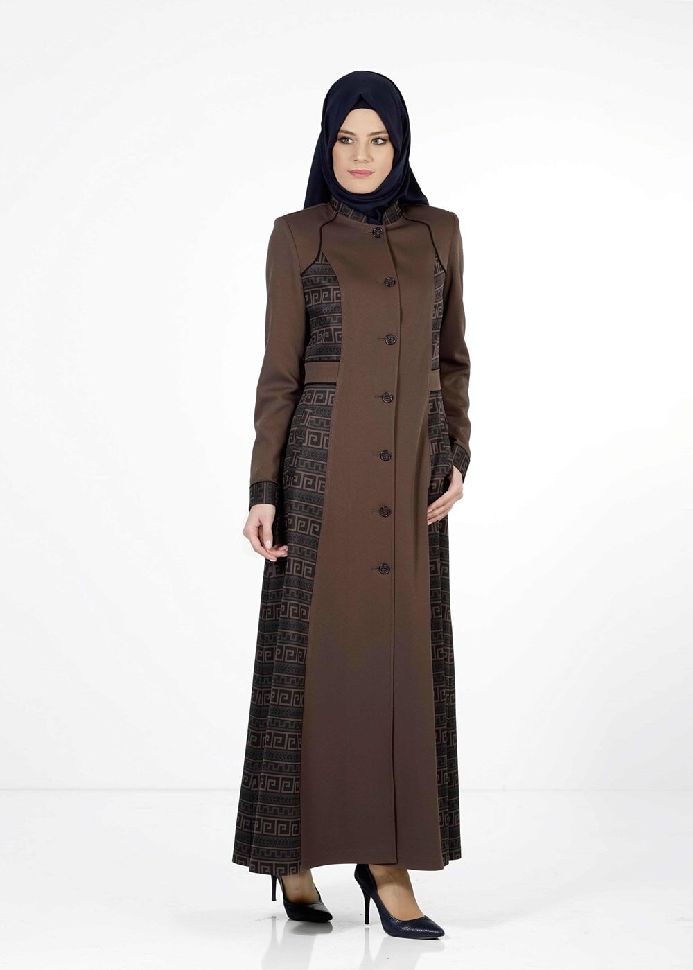 Tesettür giyim VİZON DESENLİ PARDESÜ 7299 