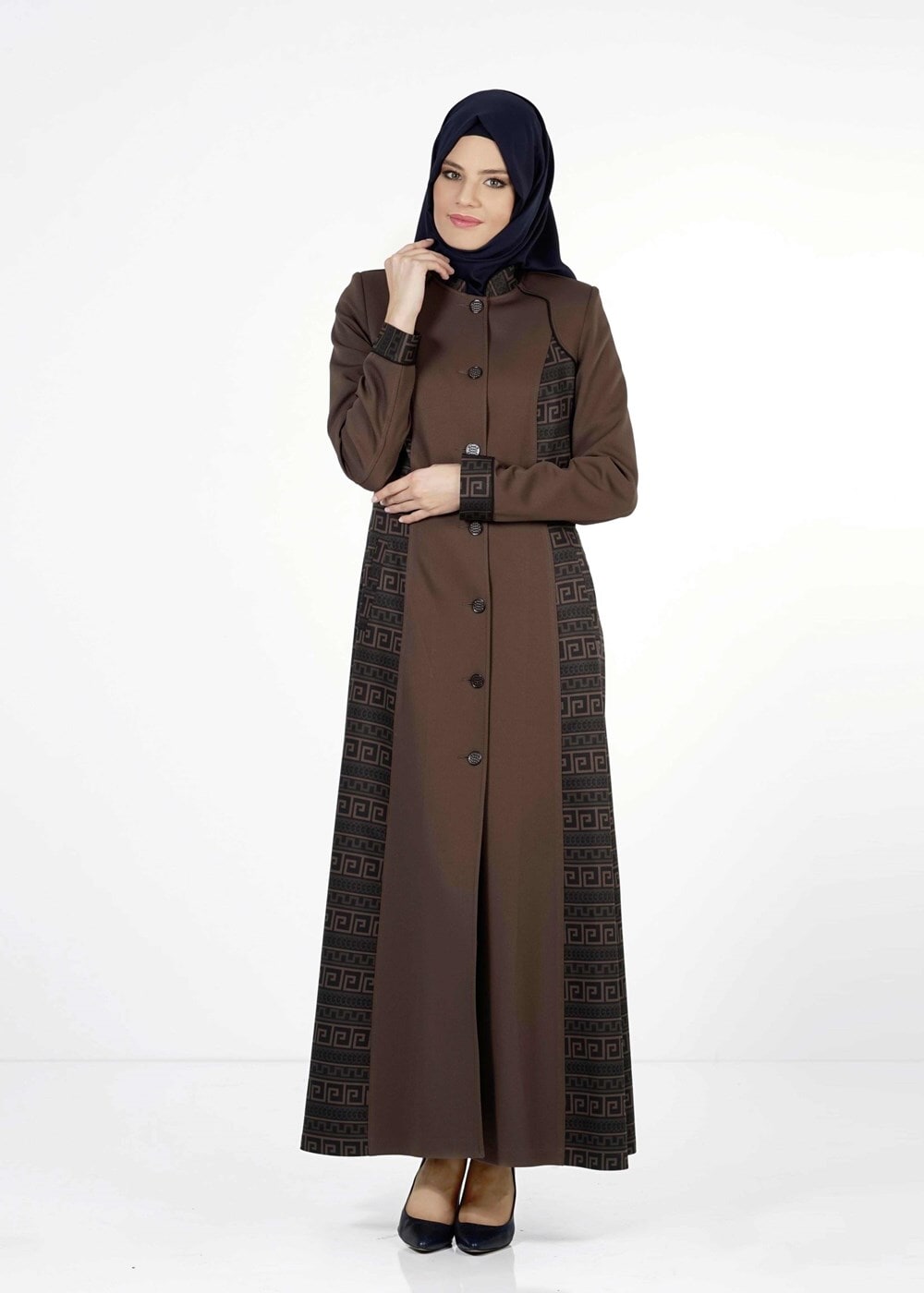 Tesettür giyim VİZON DESENLİ PARDESÜ 7299 