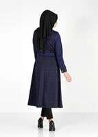 Tesettür giyim LACİVERT ETNİK DESEN DÜĞMELİ TRENÇKOT 7300 