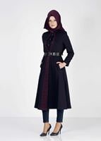 Tesettür giyim LACİVERT HAKİM YAKA DÜĞMELİ TRENÇKOT 7311