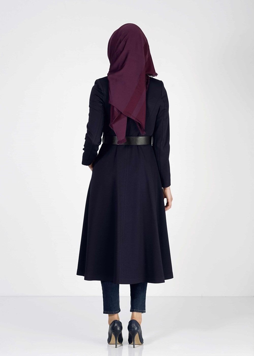 Tesettür giyim LACİVERT HAKİM YAKA DÜĞMELİ TRENÇKOT 7311