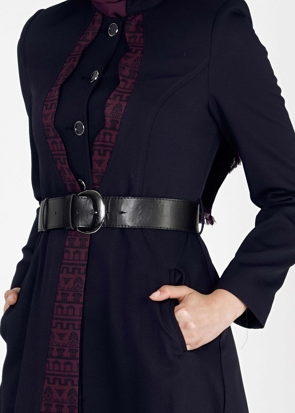 Tesettür giyim LACİVERT HAKİM YAKA DÜĞMELİ TRENÇKOT 7311