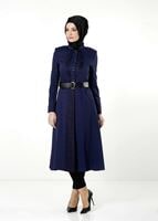 Tesettür giyim LACİVERT HAKİM YAKA DÜĞMELİ TRENÇKOT 7311